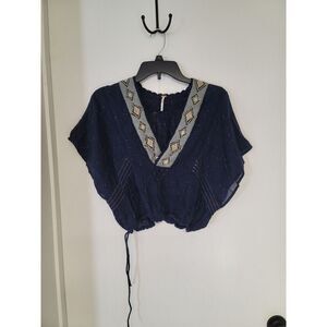 ~ womens free people blue see through crop top short style shirt